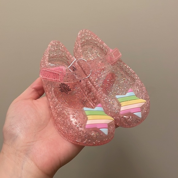NWT Baby Girl Glitter Jelly Shoe Bundle, Pink Seashell & Multi Star - Picture 10 of 15